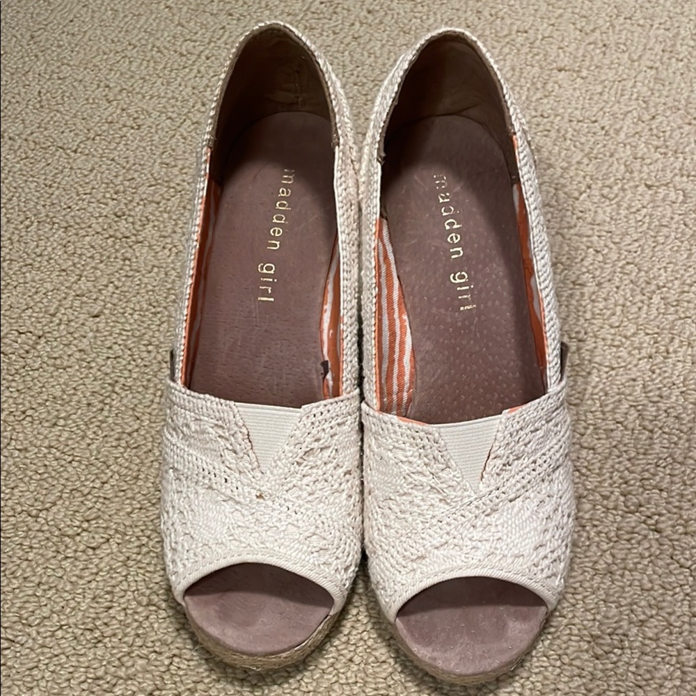 Madden Girl Women's Cream Peep Toe Wedges